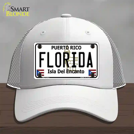 Florida Puerto Rico Novelty License Plate Hat Mesh / White