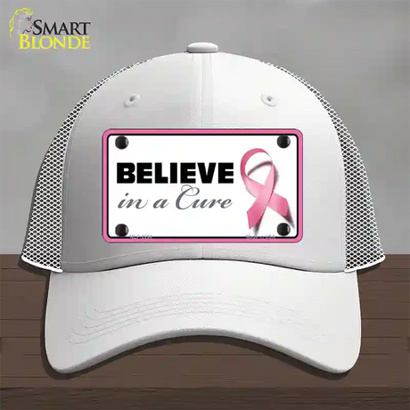 Believe In A Cure Novelty License Plate Hat Sign Mesh / White