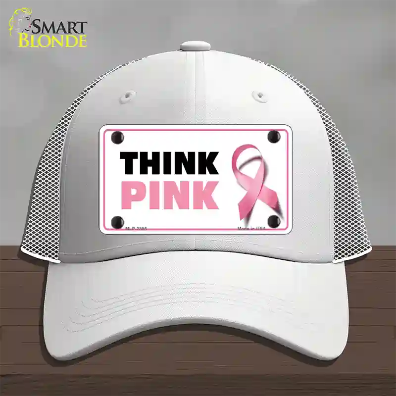 Think Pink Novelty License Plate Hat Sign Mesh / White