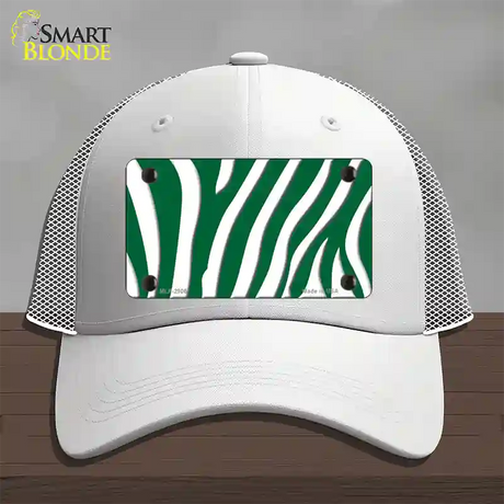 Green White Zebra Novelty License Plate Hat Mesh / White