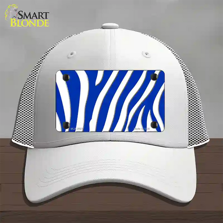 Blue White Zebra Novelty License Plate Hat Mesh / White