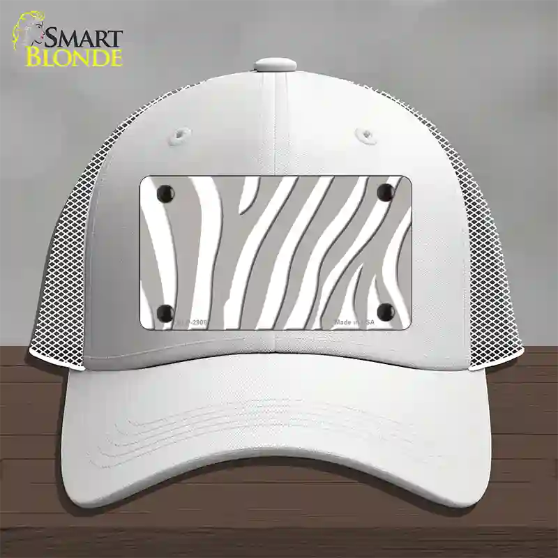 Grey White Zebra Novelty License Plate Hat Mesh / White