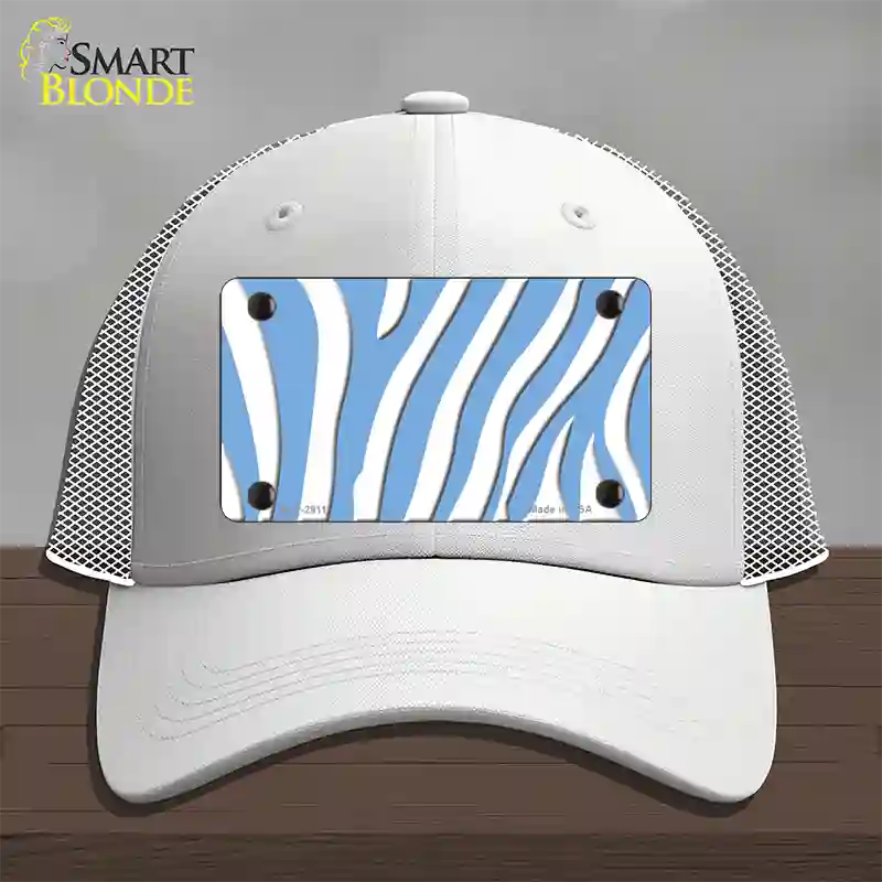 Light Blue White Zebra Novelty License Plate Hat Mesh / White