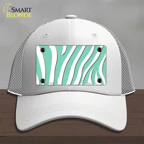 Mint White Zebra Novelty License Plate Hat Mesh / White