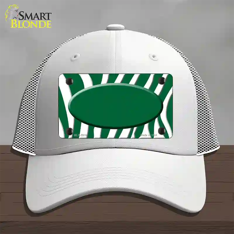 Green White Zebra Green Center Oval Novelty License Plate Hat Mesh / White