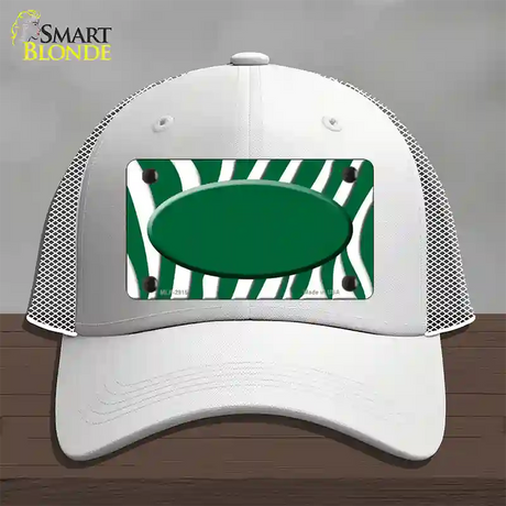 Green White Zebra Green Center Oval Novelty License Plate Hat Mesh / White