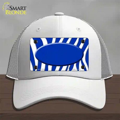 Blue White Zebra Blue Center Oval Novelty License Plate Hat Mesh / White