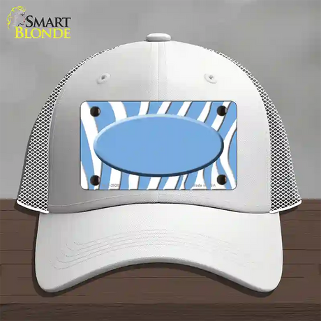 Light Blue White Zebra Light Blue Center Oval Novelty License Plate Hat Mesh / White