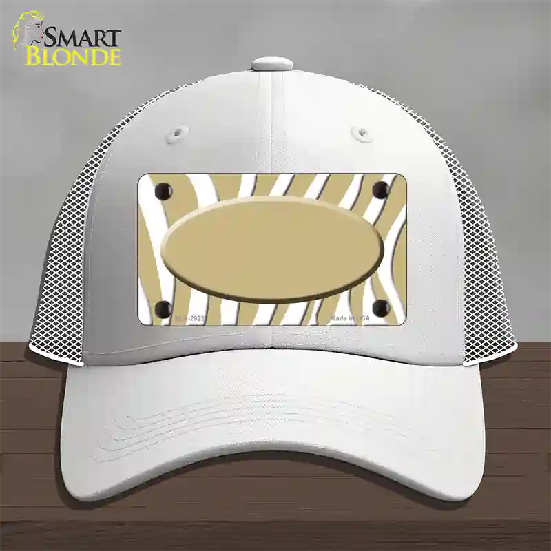 Gold White Zebra Gold Center Oval Novelty License Plate Hat Mesh / White