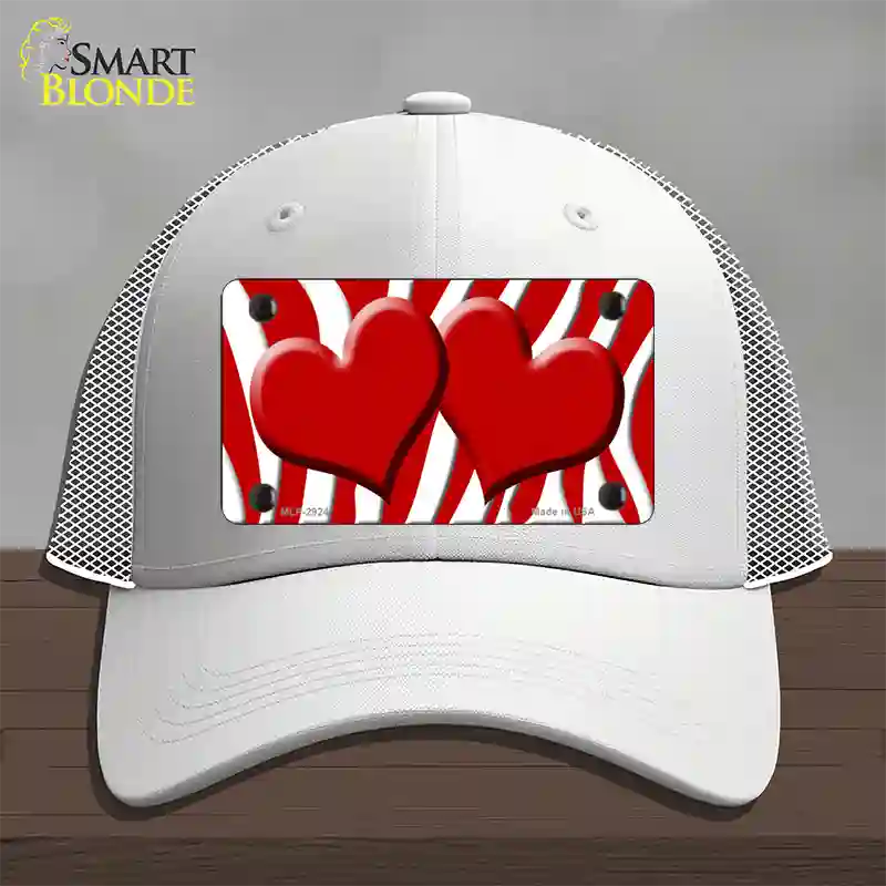 Red White Zebra Red Centered Hearts Novelty License Plate Hat Mesh / White