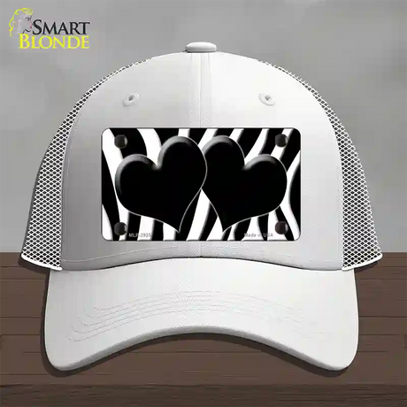 Black White Zebra Black Centered Hearts Novelty License Plate Hat Mesh / White