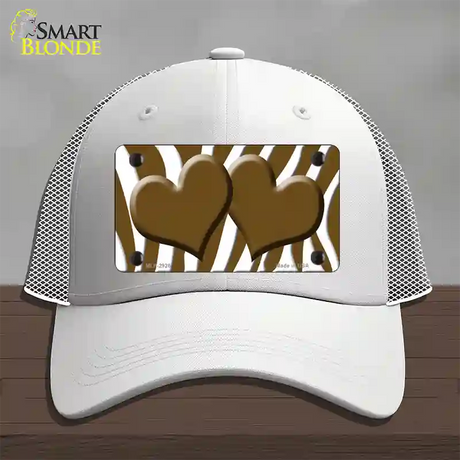 Brown White Zebra Brown Centered Hearts Novelty License Plate Hat Mesh / White