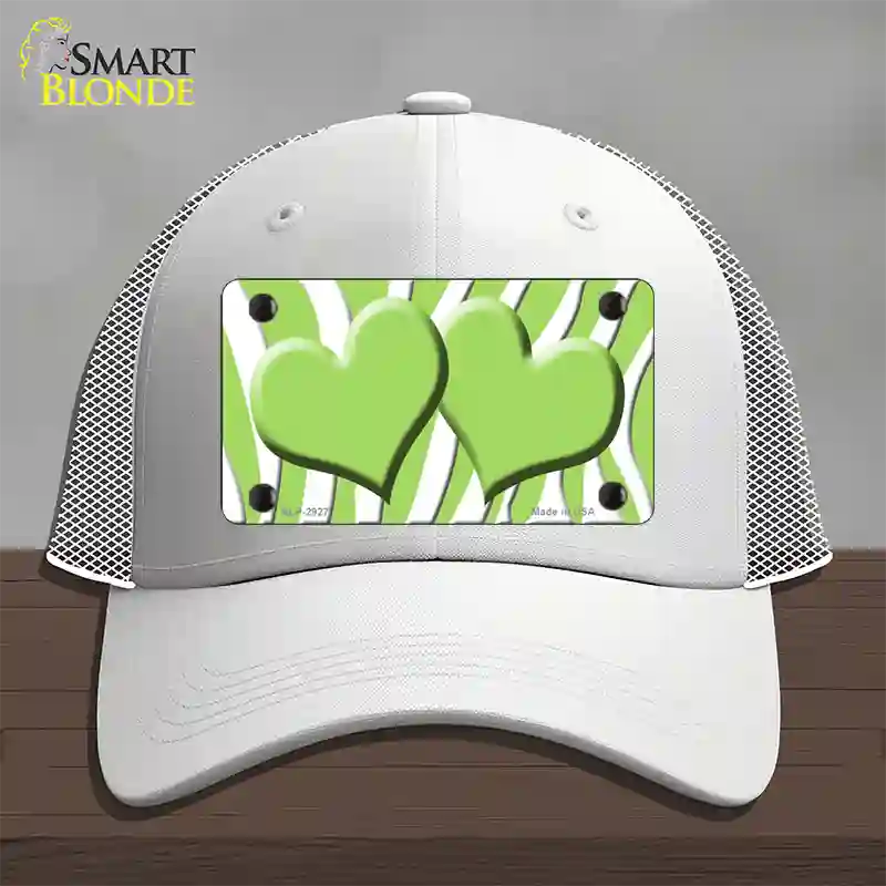 Lime Green White Zebra Lime Green Centered Hearts Novelty License Plate Hat Mesh / White