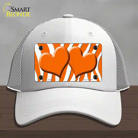 Orange White Zebra Orange Centered Hearts Novelty License Plate Hat Mesh / White