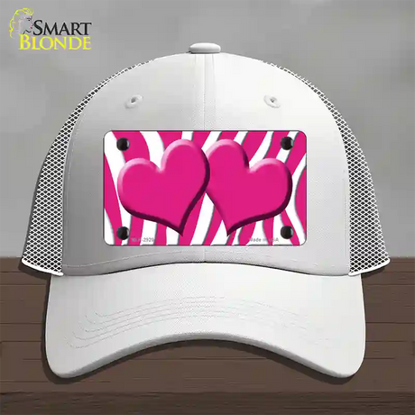 Pink White Zebra Pink Centered Hearts Novelty License Plate Hat Mesh / White