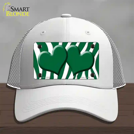 Green White Zebra Green Centered Hearts Novelty License Plate Hat Mesh / White