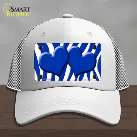 Blue White Zebra Blue Centered Hearts Novelty License Plate Hat Mesh / White