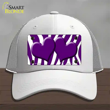 Purple White Zebra Purple Centered Hearts Novelty License Plate Hat Mesh / White