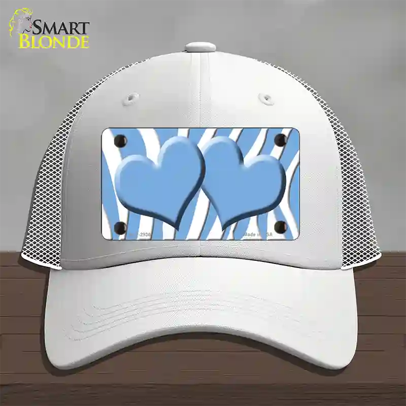 Light Blue White Zebra Light Blue Centered Hearts Novelty License Plate Hat Mesh / White