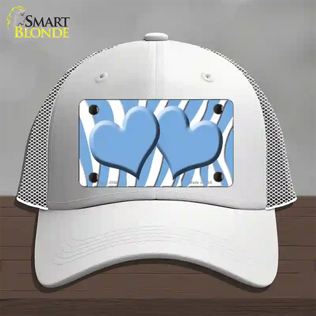 Light Blue White Zebra Light Blue Centered Hearts Novelty License Plate Hat Mesh / White