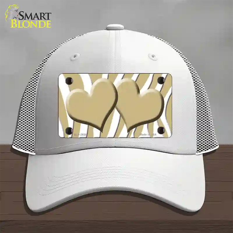 Gold White Zebra Gold Centered Hearts Novelty License Plate Hat Mesh / White