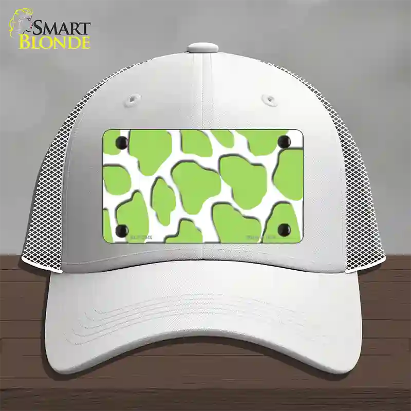 Lime Green White Giraffe Novelty License Plate Hat Mesh / White