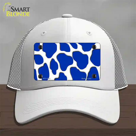 Blue White Giraffe Novelty License Plate Hat Mesh / White