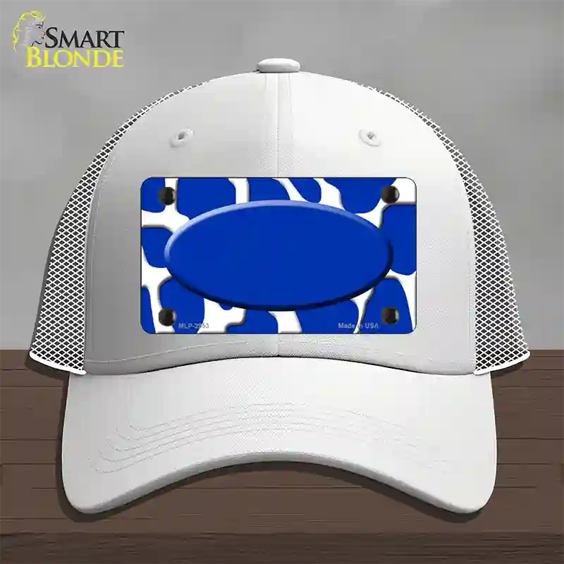 Blue White Giraffe Blue Center Oval Novelty License Plate Hat Mesh / White