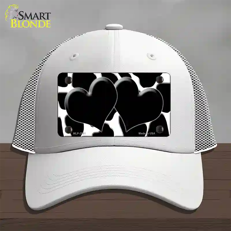 Black White Giraffe Black Centered Hearts Novelty License Plate Hat Mesh / White