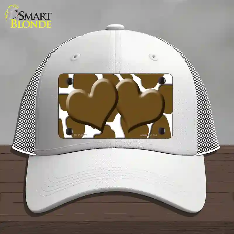 Brown White Giraffe Brown Centered Hearts Novelty License Plate Hat Mesh / White