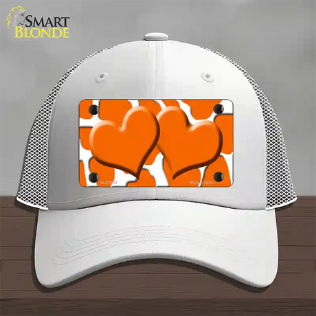 Orange White Giraffe Orange Centered Hearts Novelty License Plate Hat Mesh / White