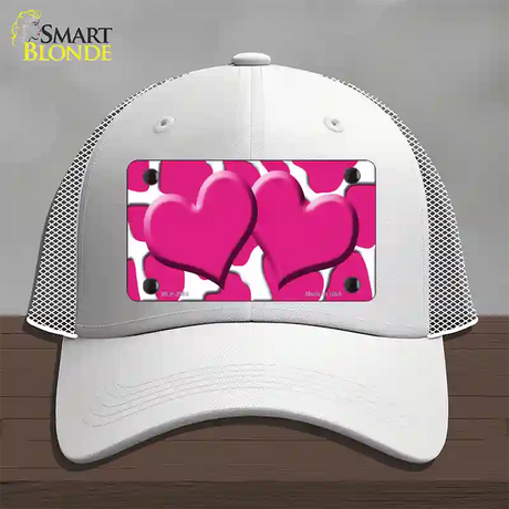 Pink White Giraffe Pink Centered Hearts Novelty License Plate Hat Mesh / White