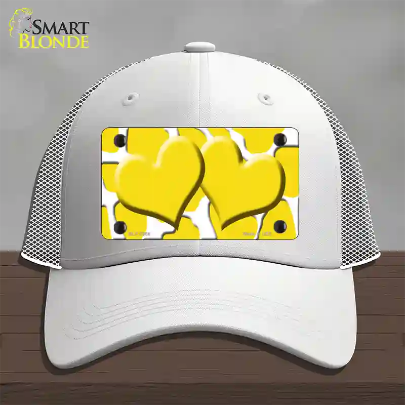 Yellow White Giraffe Yellow Centered Hearts Novelty License Plate Hat Mesh / White