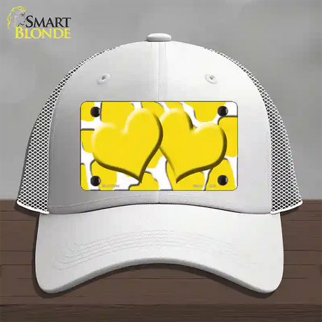 Yellow White Giraffe Yellow Centered Hearts Novelty License Plate Hat Mesh / White