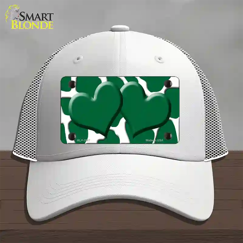 Green White Giraffe Green Centered Hearts Novelty License Plate Hat Mesh / White