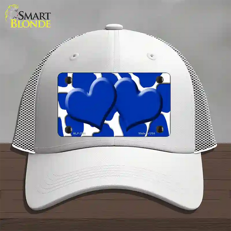 Blue White Giraffe Blue Centered Hearts Novelty License Plate Hat Mesh / White