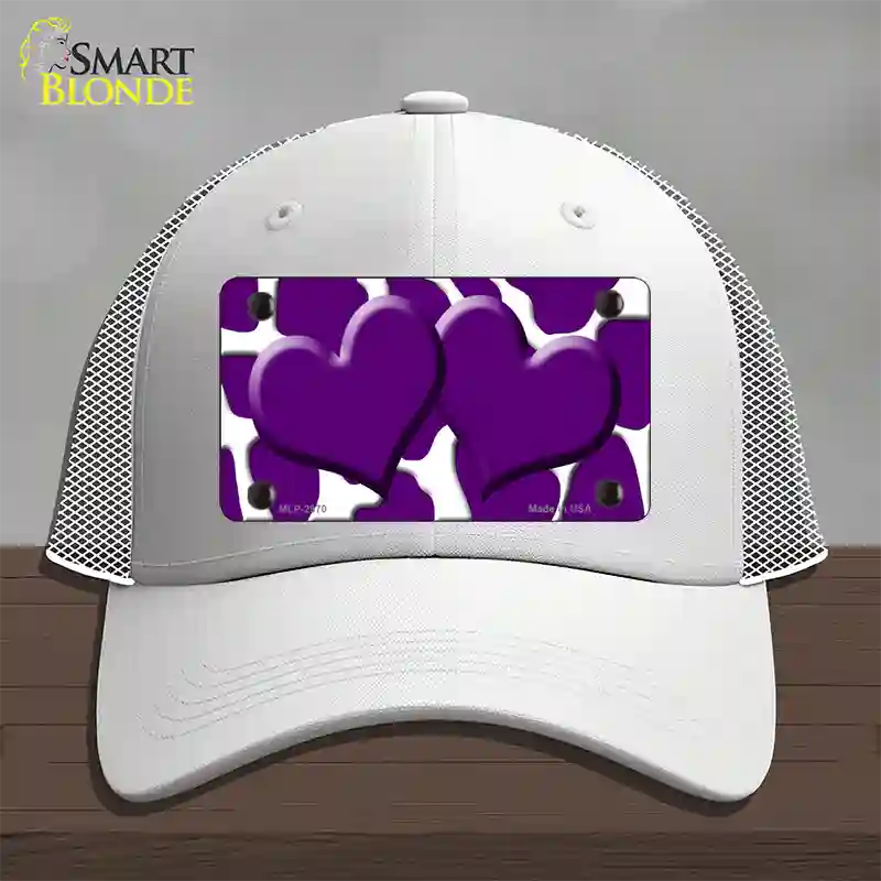 Purple White Giraffe Purple Centered Hearts Novelty License Plate Hat Mesh / White