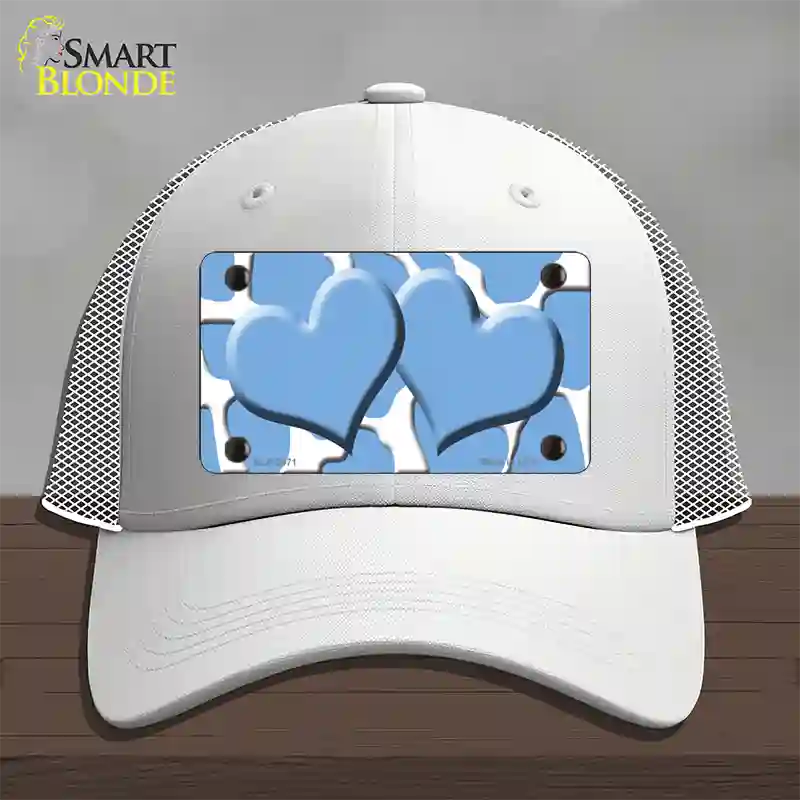 Light Blue White Giraffe Light Blue Centered Hearts Novelty License Plate Hat Mesh / White