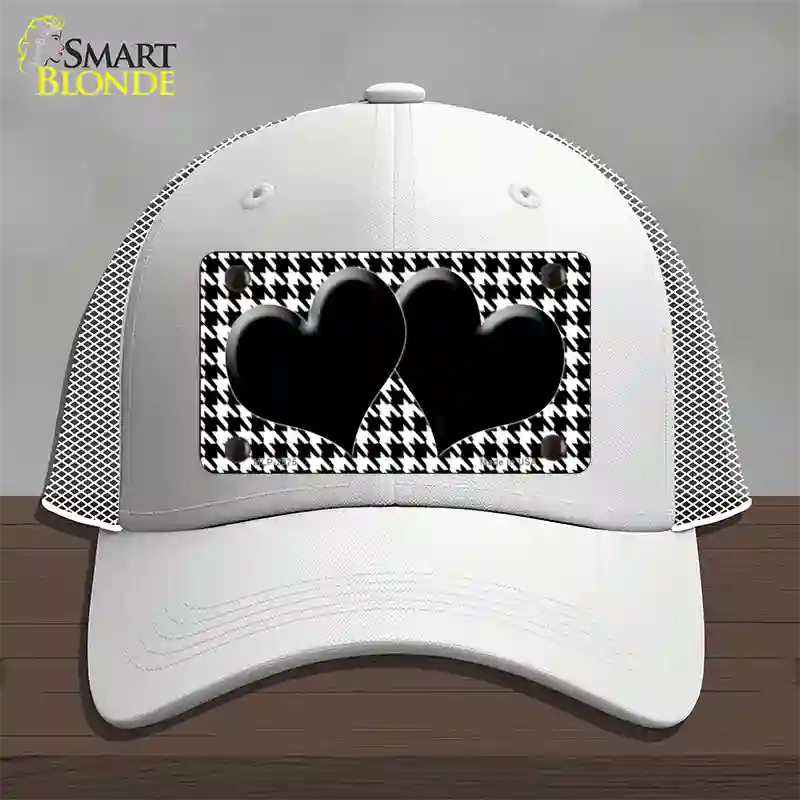 White Black Houndstooth Black Center Hearts Novelty License Plate Hat Mesh / White