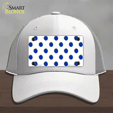 Blue White Polka Dot Novelty License Plate Hat Mesh / White