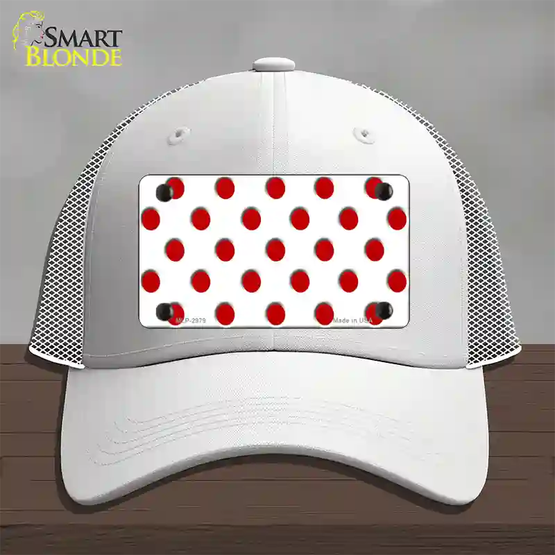 Red White Polka Dot Novelty License Plate Hat Mesh / White