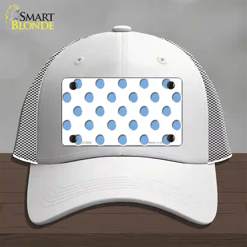 Light Blue White Polka Dot Novelty License Plate Hat Mesh / White