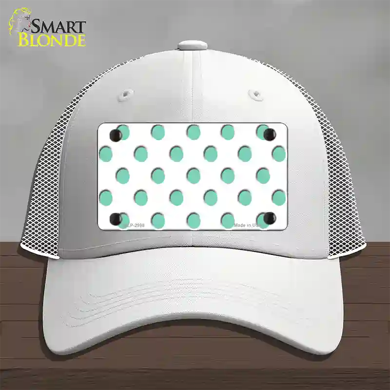 Mint White Polka Dot Novelty License Plate Hat Mesh / White