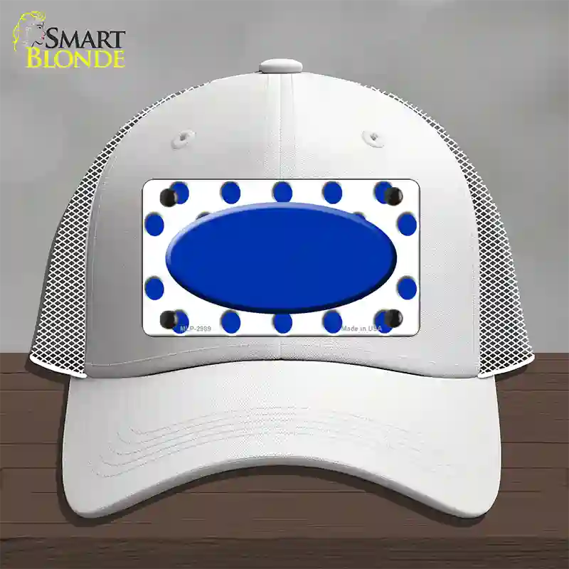 Blue White Polka Dot Blue Center Oval Novelty License Plate Hat Mesh / White