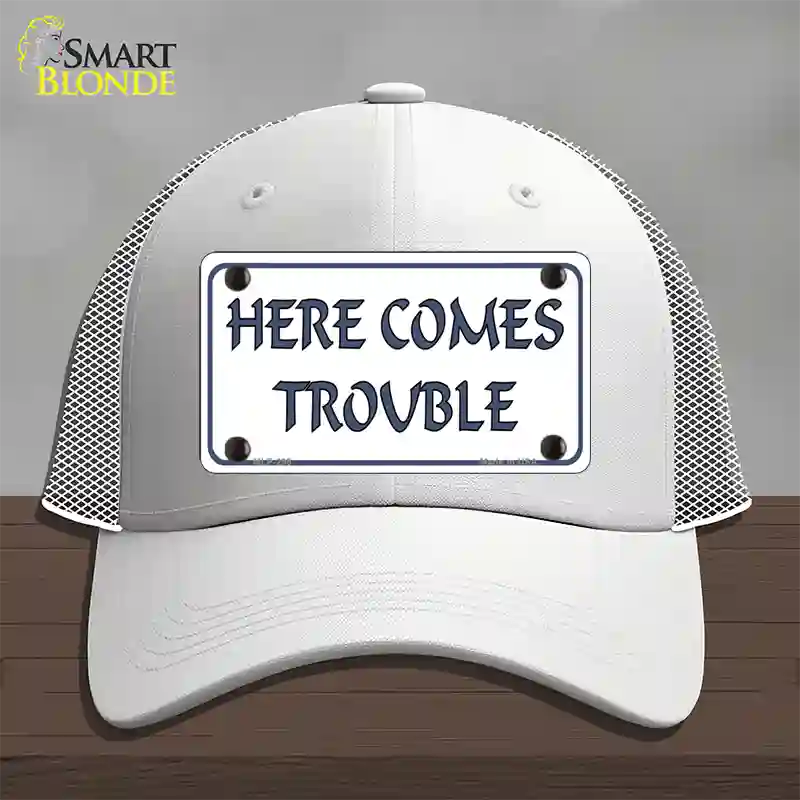 Here Comes Trouble Novelty License Plate Hat Mesh / White