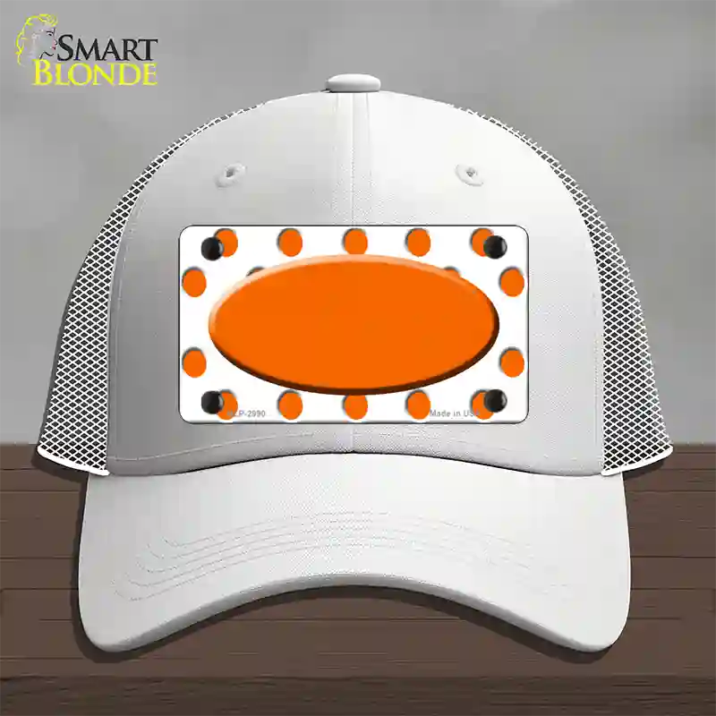 Orange White Polka Dot Orange Center Oval Novelty License Plate Hat Mesh / White