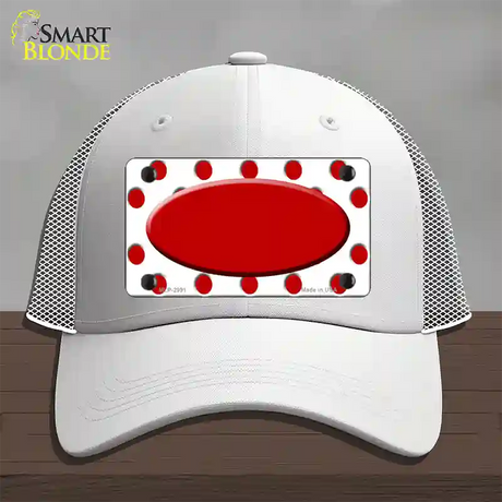 Red White Polka Dot Red Center Oval Novelty License Plate Hat Mesh / White