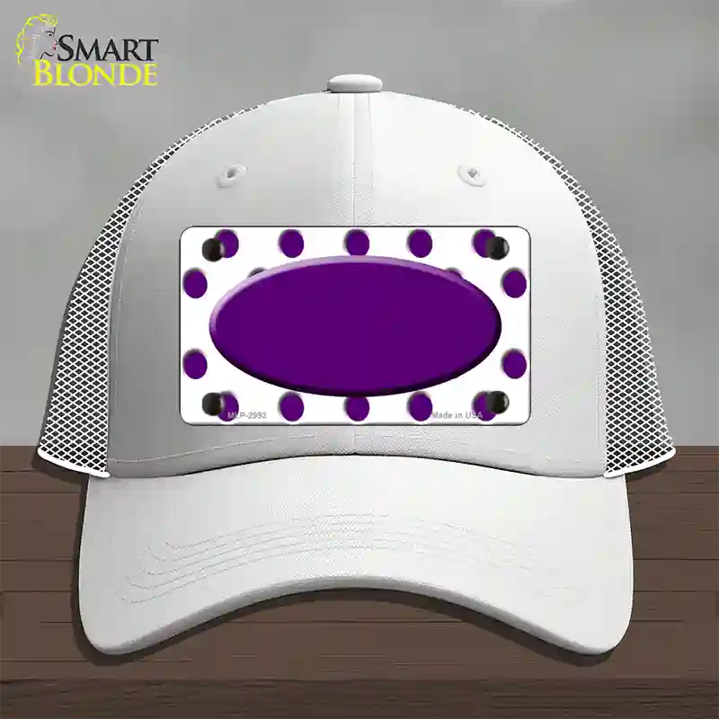 Purple White Polka Dot Purple Center Oval Novelty License Plate Hat Mesh / White