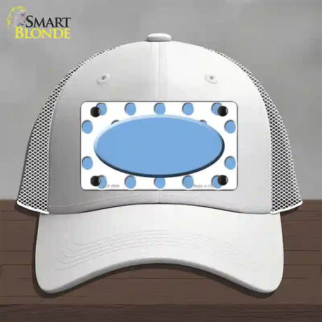 Light Blue White Polka Dot Light Blue Center Oval Novelty License Plate Hat Mesh / White