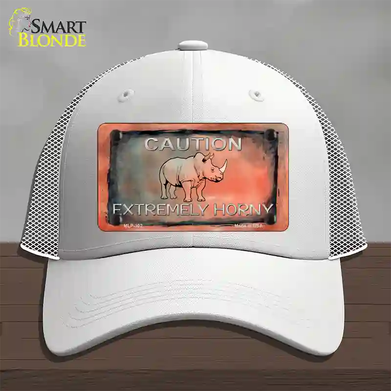 Caution Extremely Horny Novelty License Plate Hat Mesh / White